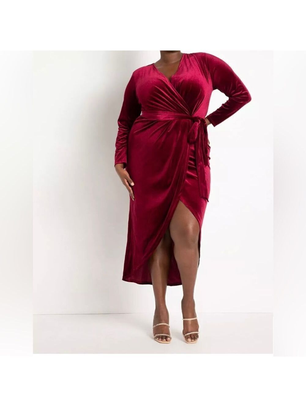 Eloquii Wine Velvet Wrap Midi Dress Whimsigoth Plus Size US 24